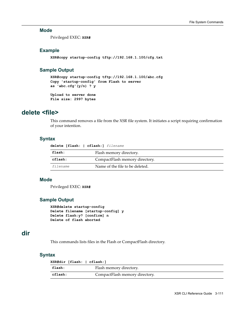 Delete <file | Enterasys Networks X-Pedition XSR CLI User Manual | Page 117 / 684