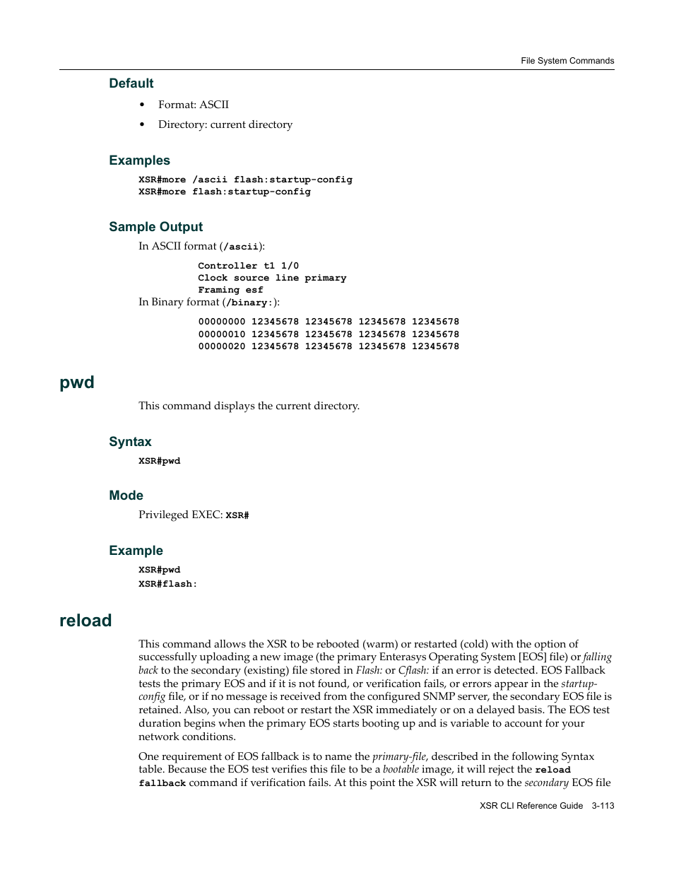 Reload | Enterasys Networks X-Pedition XSR CLI User Manual | Page 119 / 684