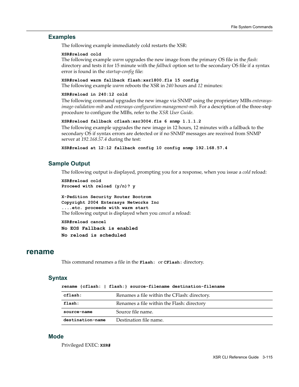 Rename | Enterasys Networks X-Pedition XSR CLI User Manual | Page 121 / 684