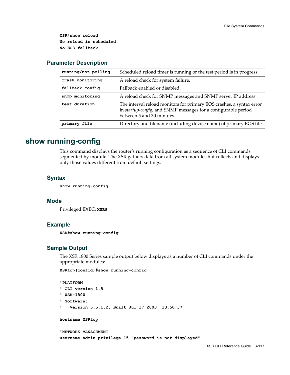 Show running-config | Enterasys Networks X-Pedition XSR CLI User Manual | Page 123 / 684