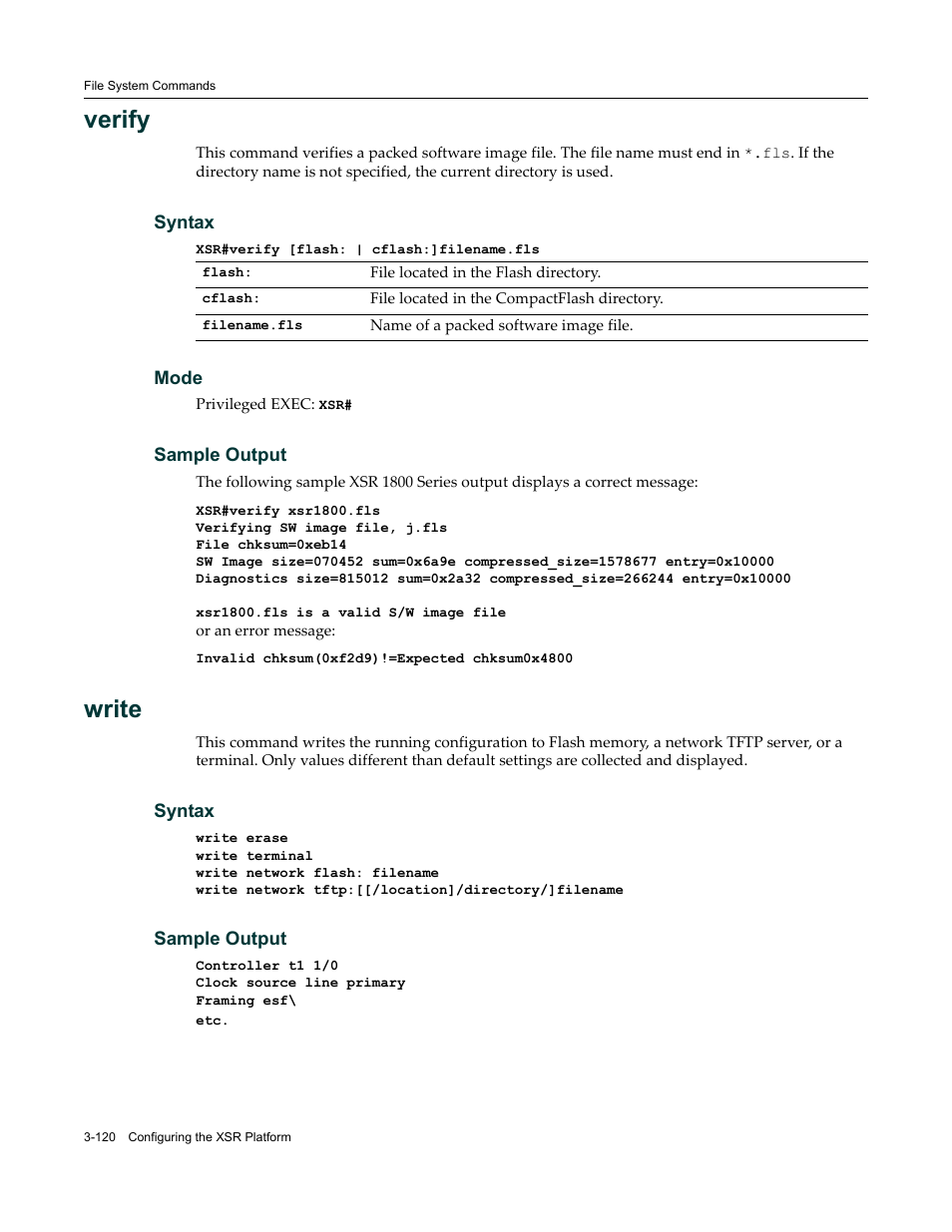 Verify, Write | Enterasys Networks X-Pedition XSR CLI User Manual | Page 126 / 684