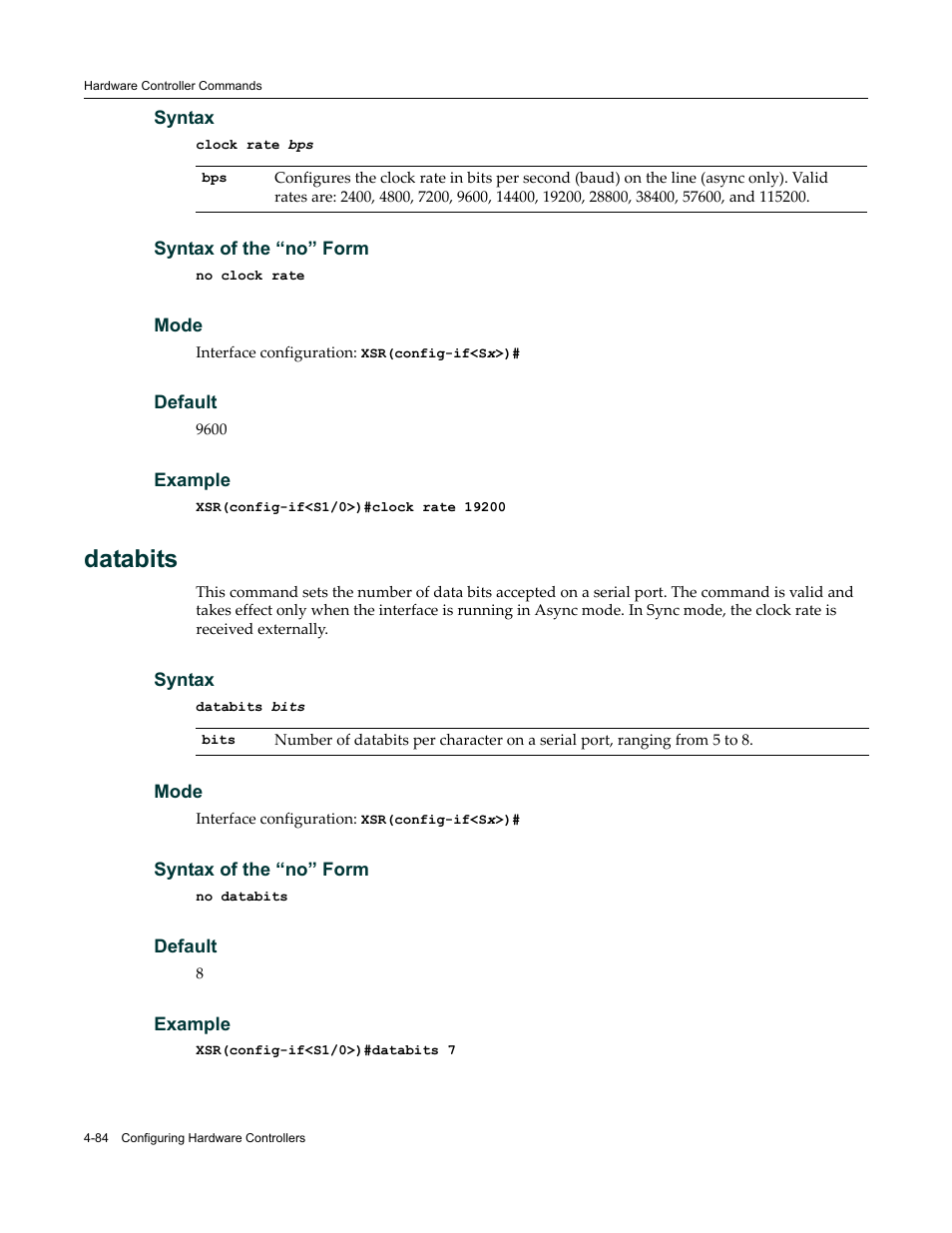 Databits | Enterasys Networks X-Pedition XSR CLI User Manual | Page 136 / 684