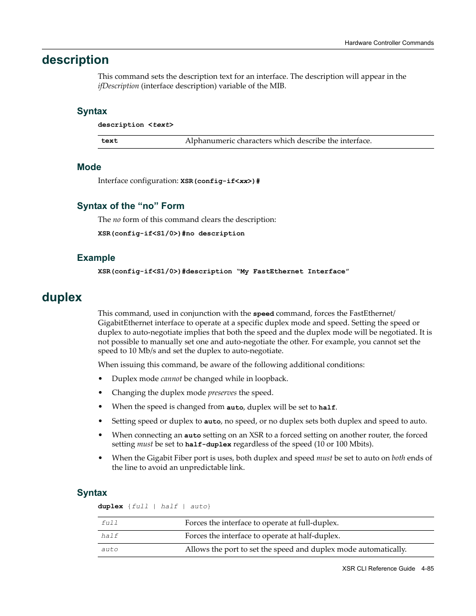 Description, Duplex | Enterasys Networks X-Pedition XSR CLI User Manual | Page 137 / 684