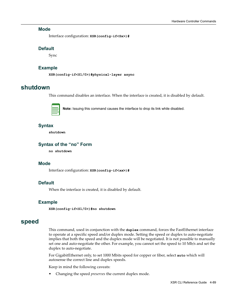 Shutdown, Speed | Enterasys Networks X-Pedition XSR CLI User Manual | Page 141 / 684