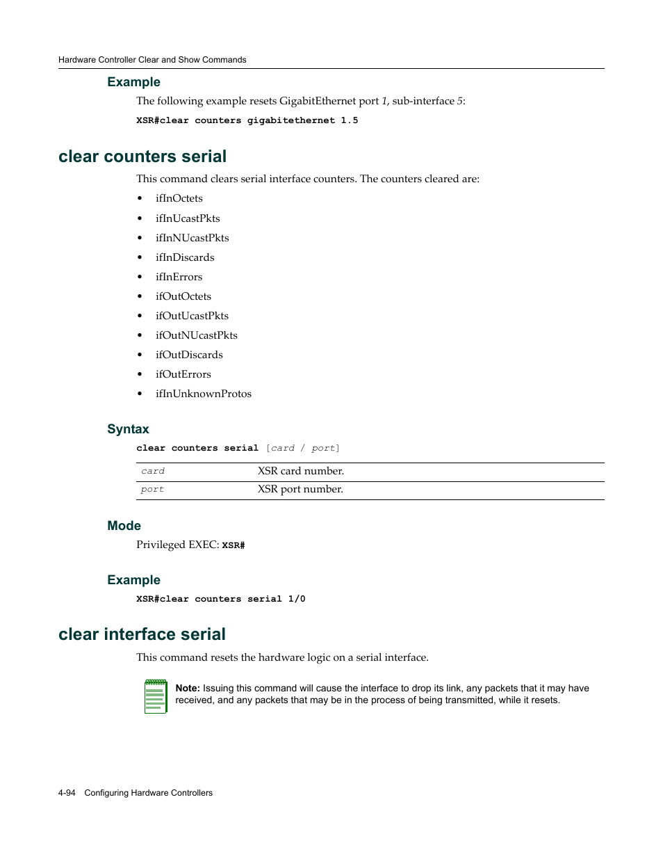 Clear counters serial, Clear interface serial | Enterasys Networks X-Pedition XSR CLI User Manual | Page 146 / 684