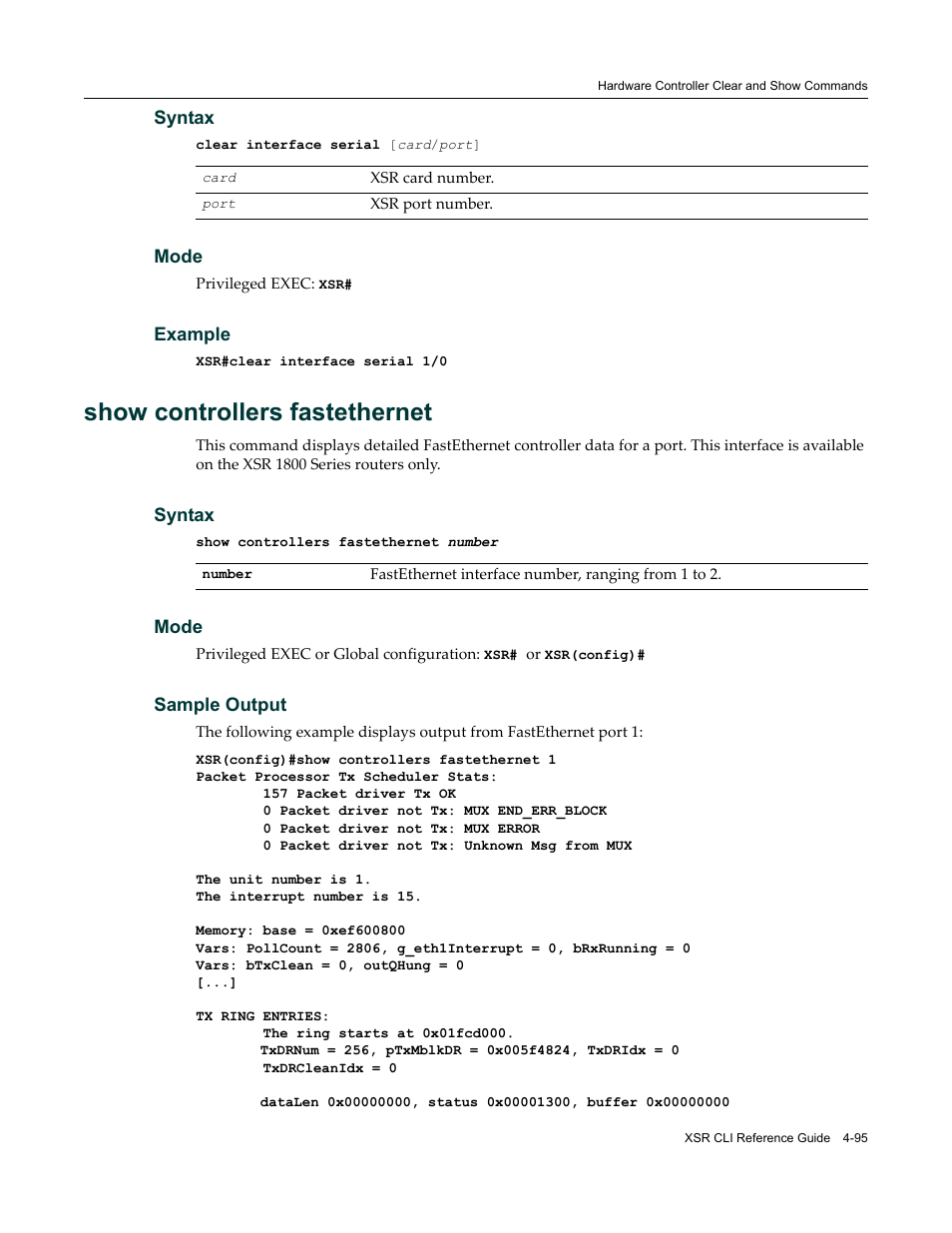 Show controllers fastethernet | Enterasys Networks X-Pedition XSR CLI User Manual | Page 147 / 684