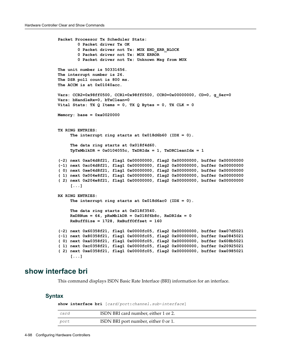 Show interface bri, Syntax | Enterasys Networks X-Pedition XSR CLI User Manual | Page 150 / 684