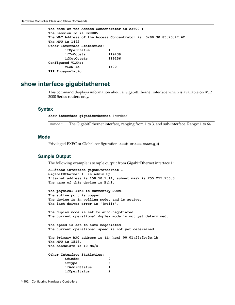 Show interface gigabitethernet | Enterasys Networks X-Pedition XSR CLI User Manual | Page 154 / 684