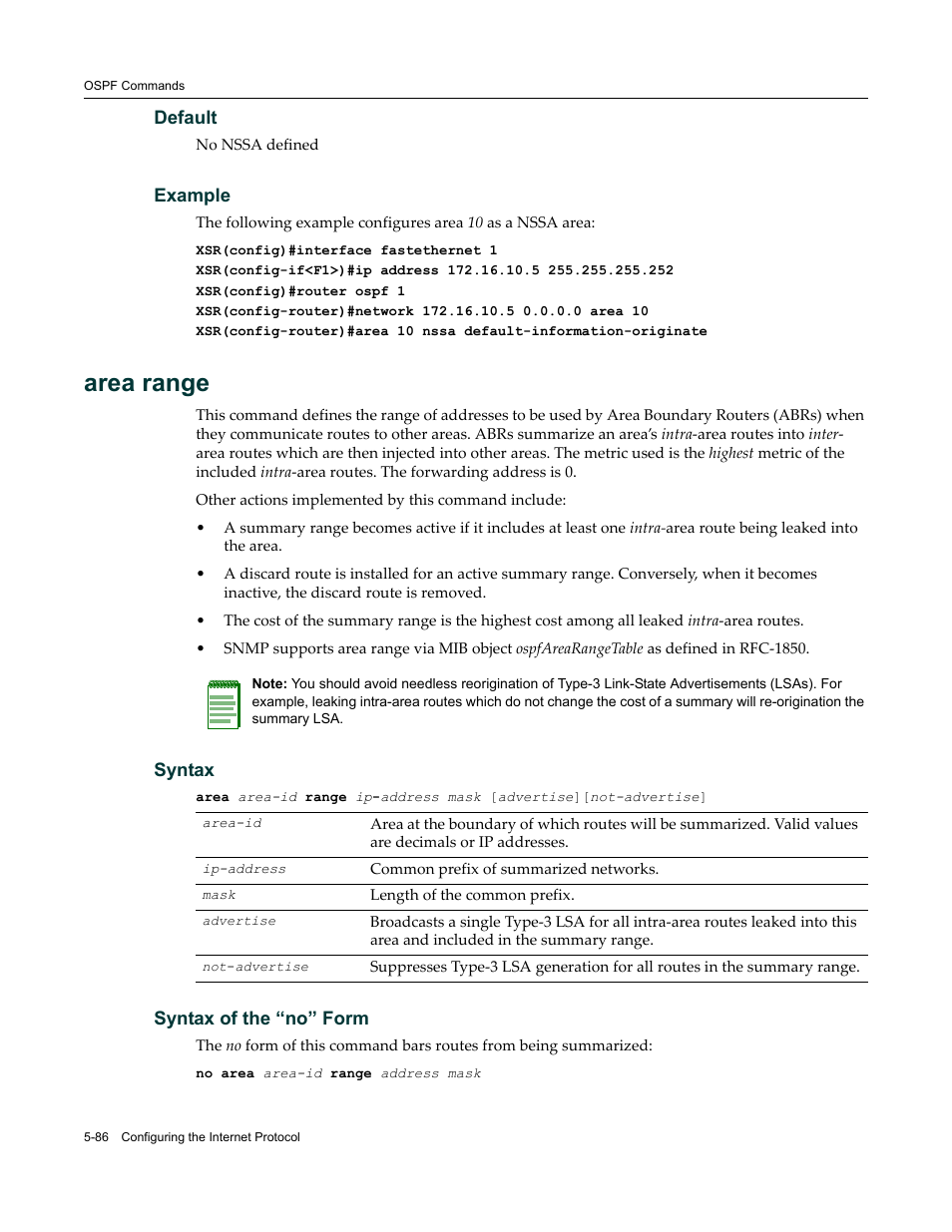 Area range | Enterasys Networks X-Pedition XSR CLI User Manual | Page 162 / 684