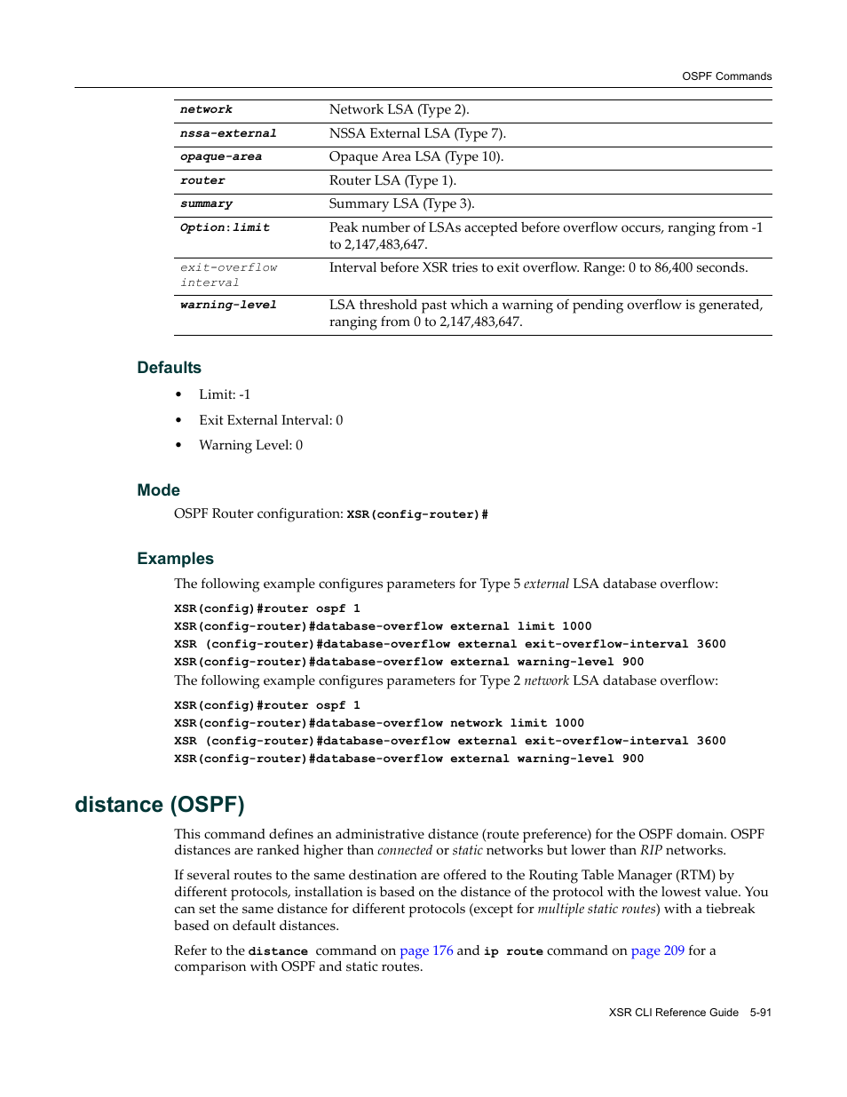 Distance (ospf) | Enterasys Networks X-Pedition XSR CLI User Manual | Page 167 / 684