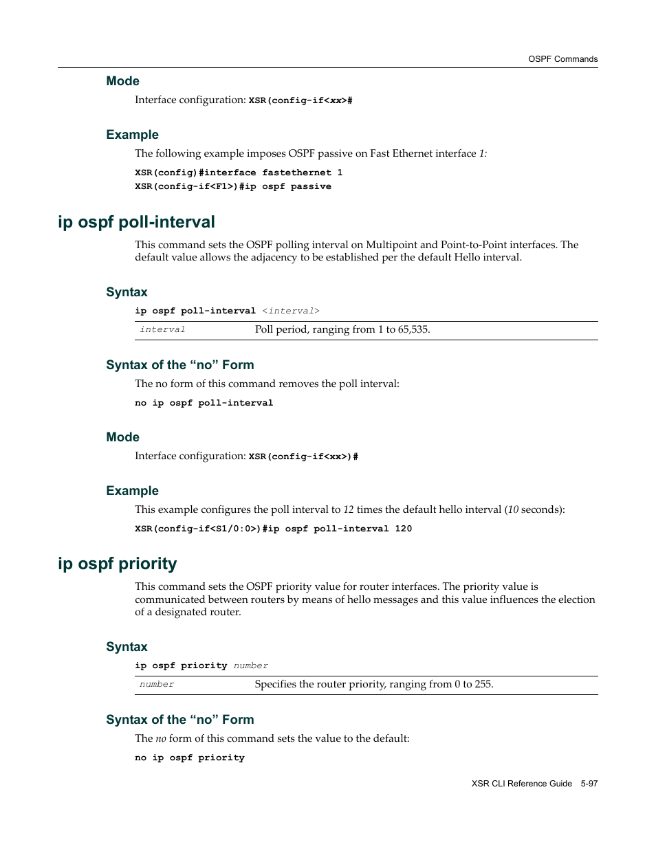 Ip ospf poll-interval, Ip ospf priority | Enterasys Networks X-Pedition XSR CLI User Manual | Page 173 / 684