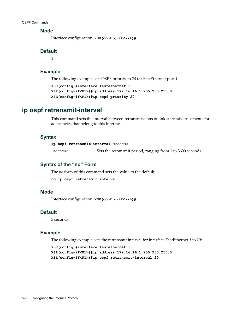 Ip ospf retransmit-interval | Enterasys Networks X-Pedition XSR CLI User Manual | Page 174 / 684