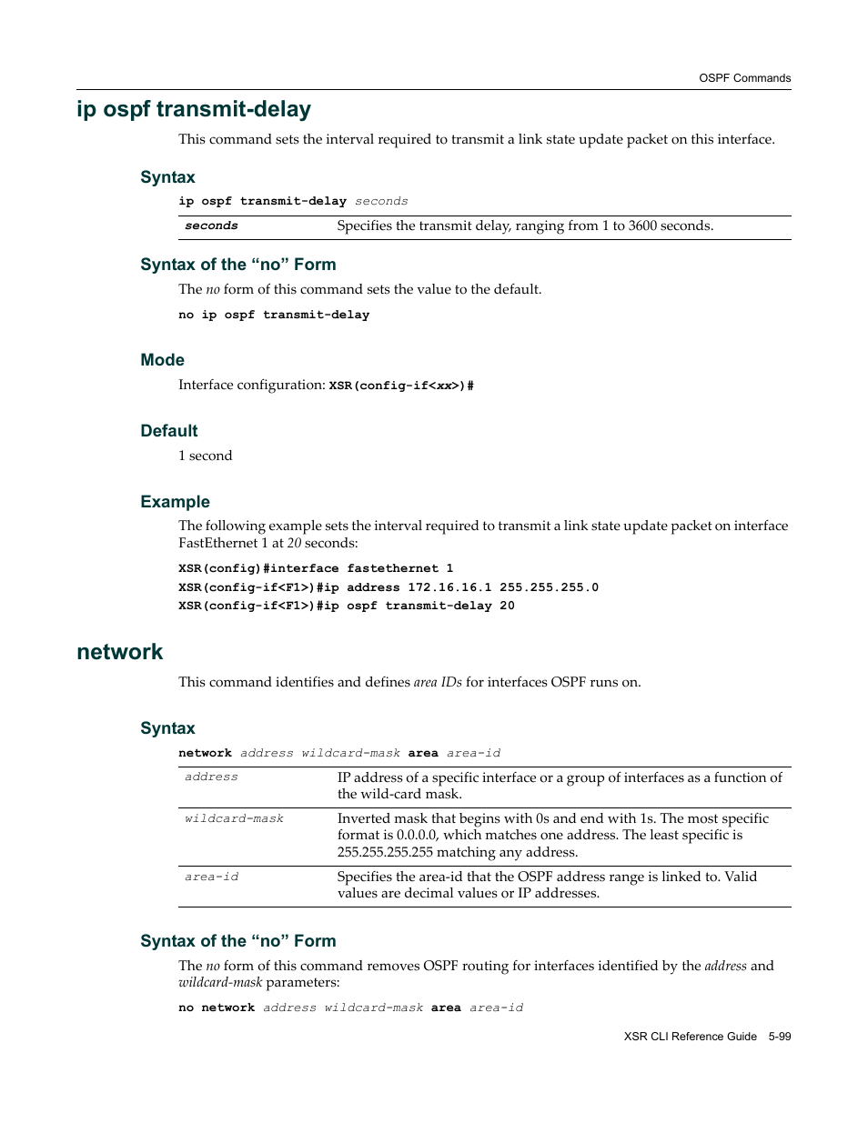 Ip ospf transmit-delay, Network | Enterasys Networks X-Pedition XSR CLI User Manual | Page 175 / 684