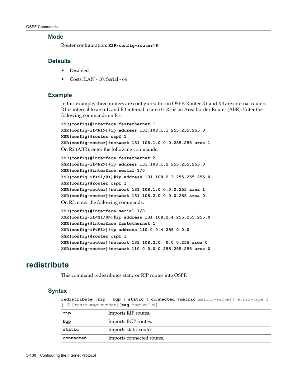 Redistribute | Enterasys Networks X-Pedition XSR CLI User Manual | Page 176 / 684