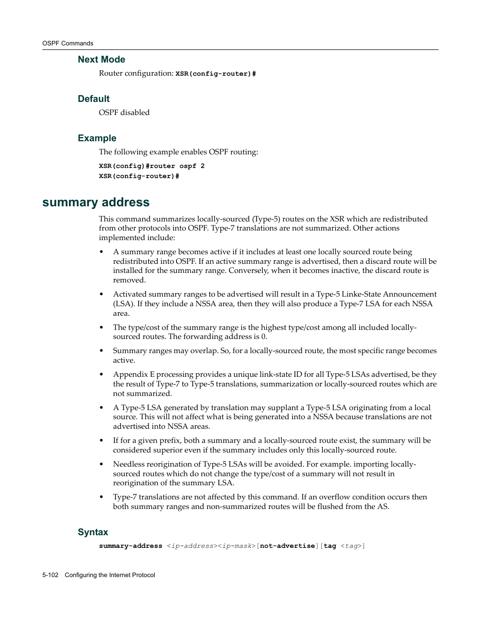 Summary address | Enterasys Networks X-Pedition XSR CLI User Manual | Page 178 / 684