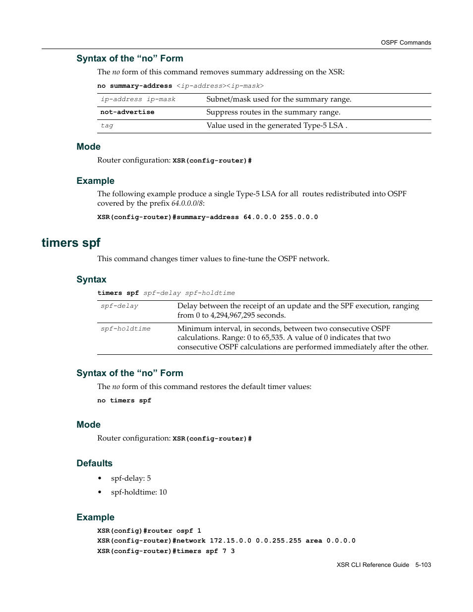 Timers spf | Enterasys Networks X-Pedition XSR CLI User Manual | Page 179 / 684