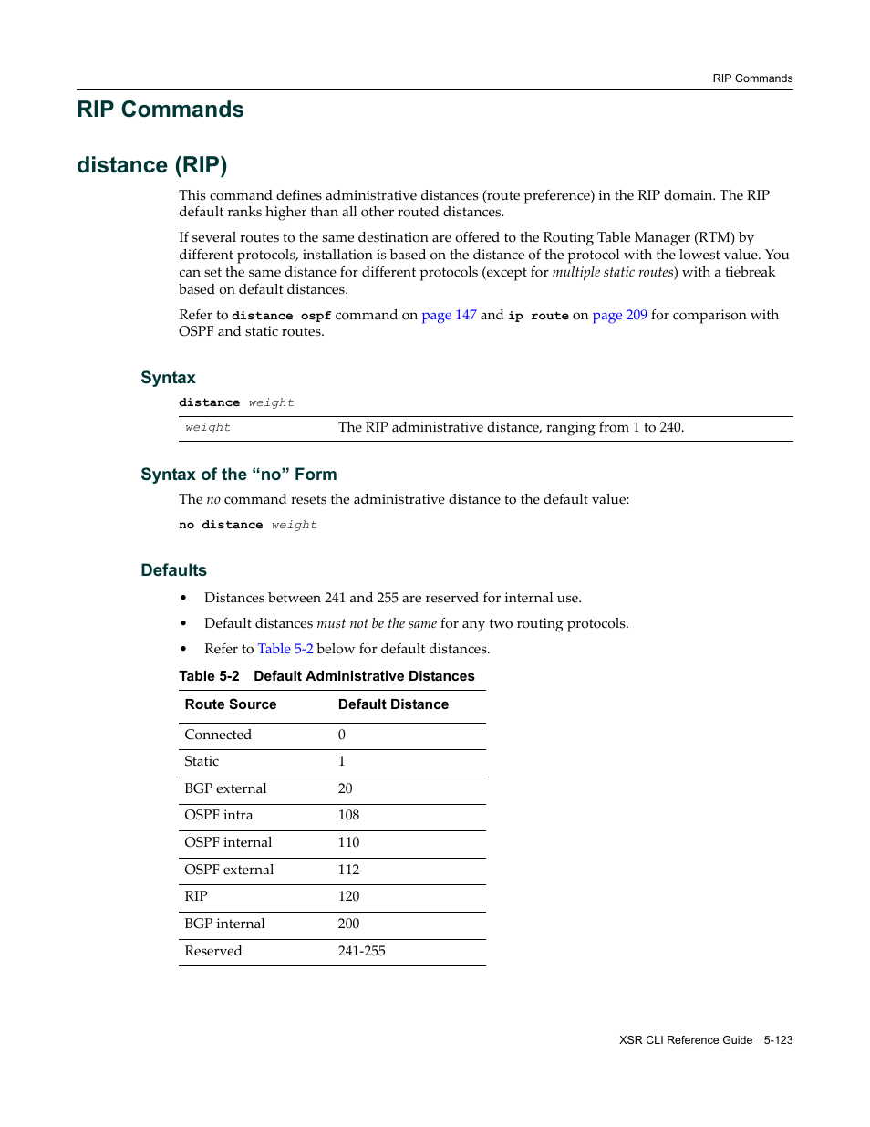 Rip commands, Rip commands -123, Rip commands distance (rip) | Enterasys Networks X-Pedition XSR CLI User Manual | Page 199 / 684