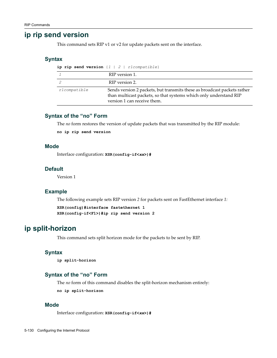 Ip rip send version, Ip split-horizon | Enterasys Networks X-Pedition XSR CLI User Manual | Page 206 / 684