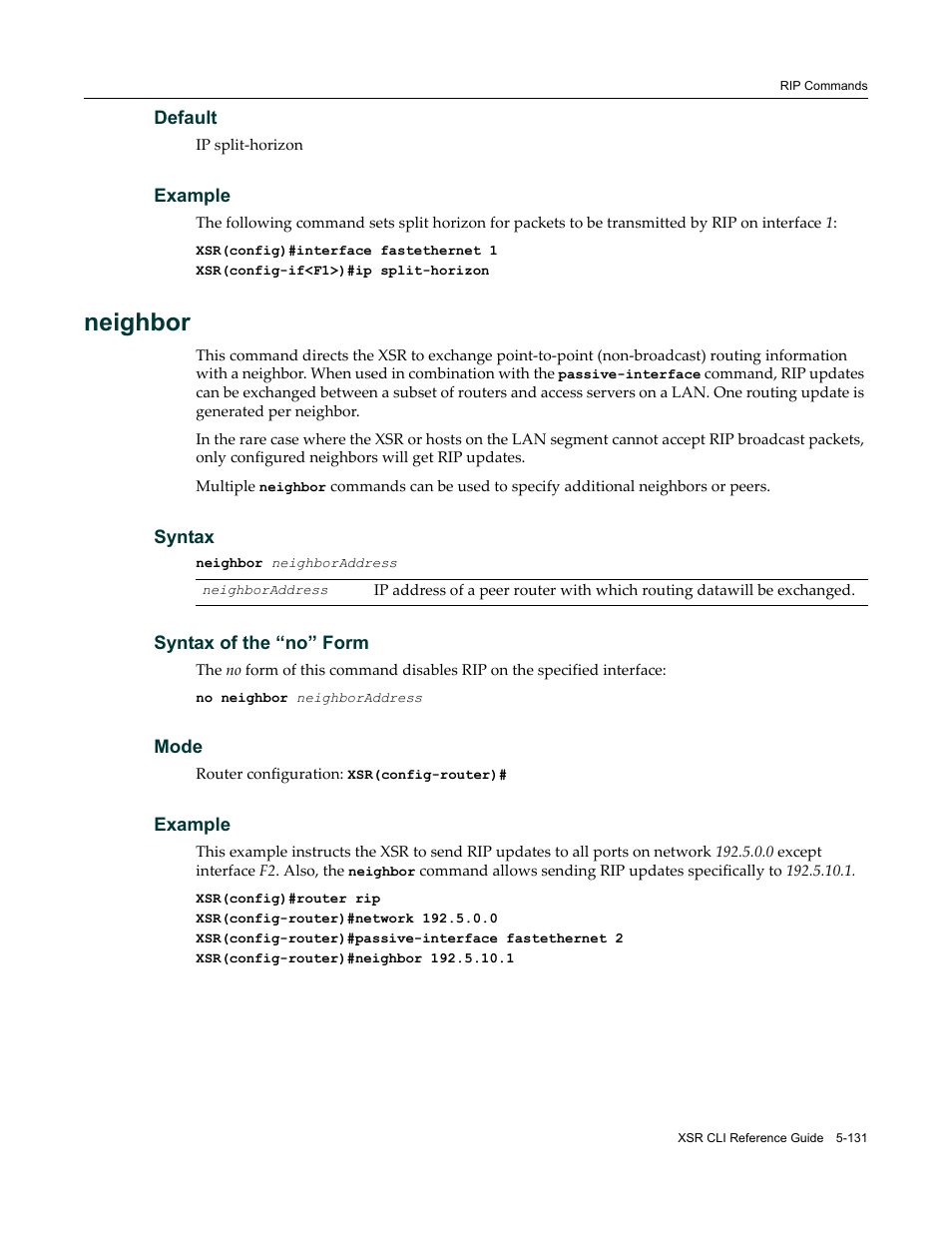 Neighbor | Enterasys Networks X-Pedition XSR CLI User Manual | Page 207 / 684
