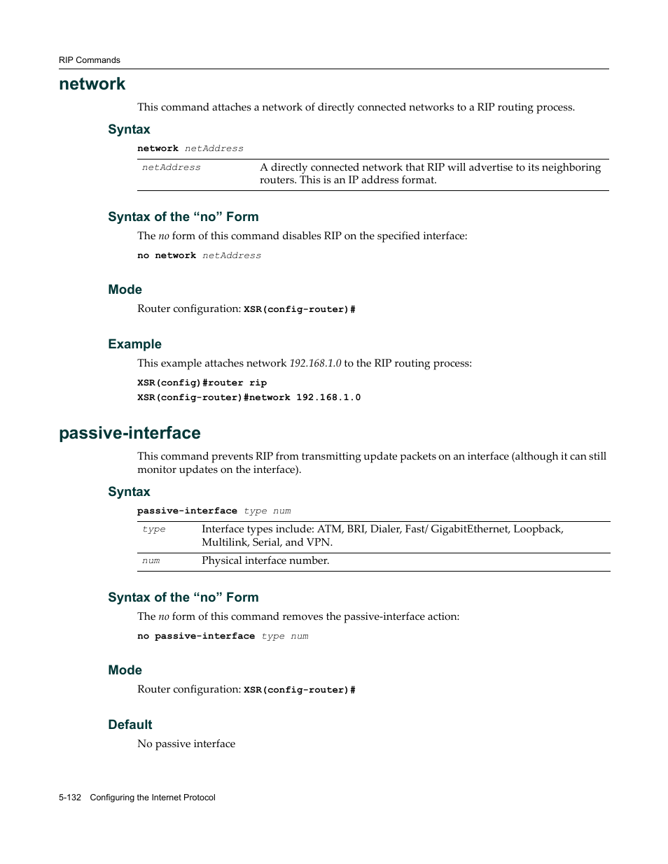 Network, Passive-interface | Enterasys Networks X-Pedition XSR CLI User Manual | Page 208 / 684