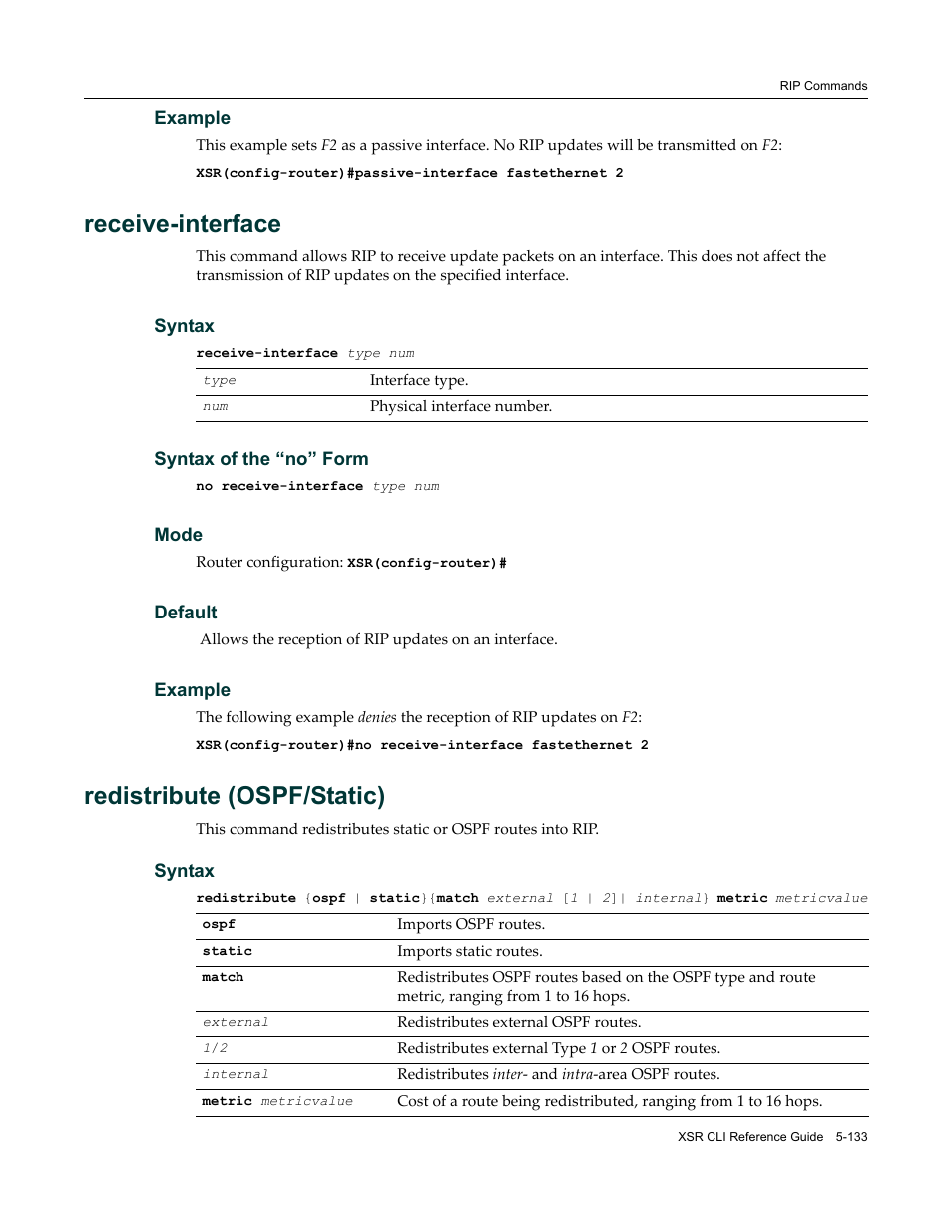 Receive-interface, Redistribute (ospf/static) | Enterasys Networks X-Pedition XSR CLI User Manual | Page 209 / 684