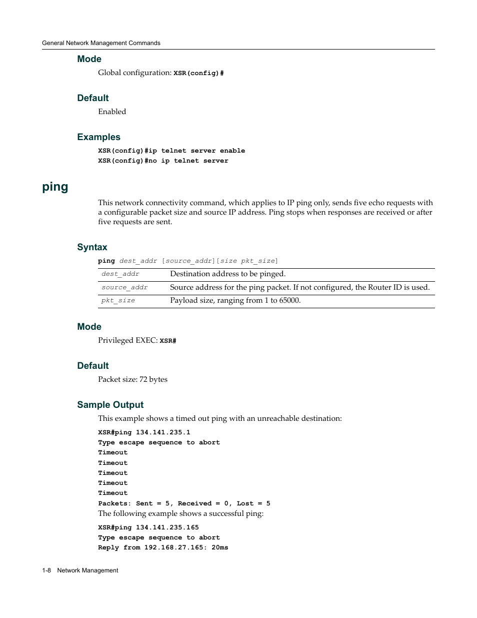 Ping | Enterasys Networks X-Pedition XSR CLI User Manual | Page 22 / 684