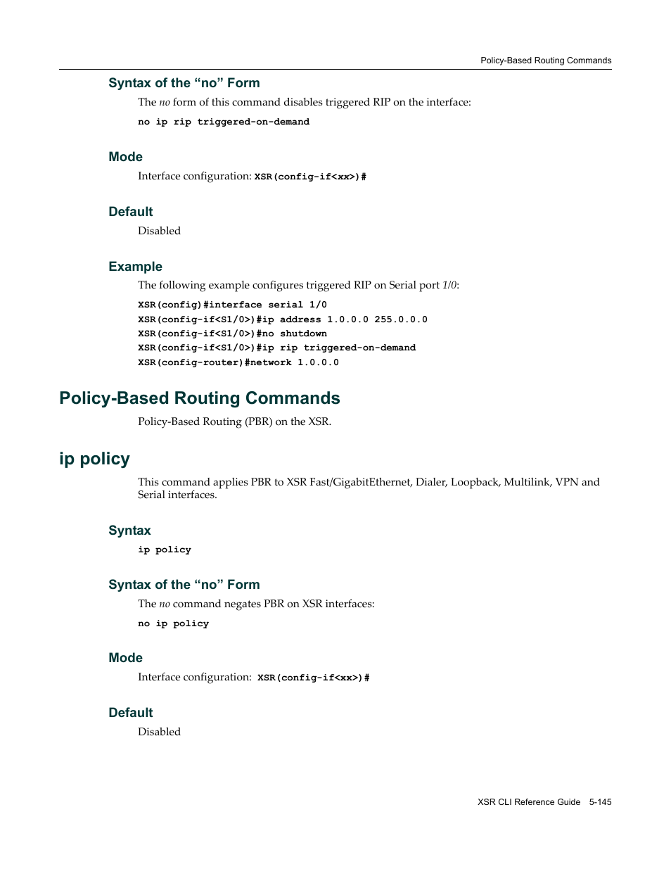 Policy-based routing commands, Policy-based routing commands -145, Policy‐based routing commands | Ip policy | Enterasys Networks X-Pedition XSR CLI User Manual | Page 221 / 684