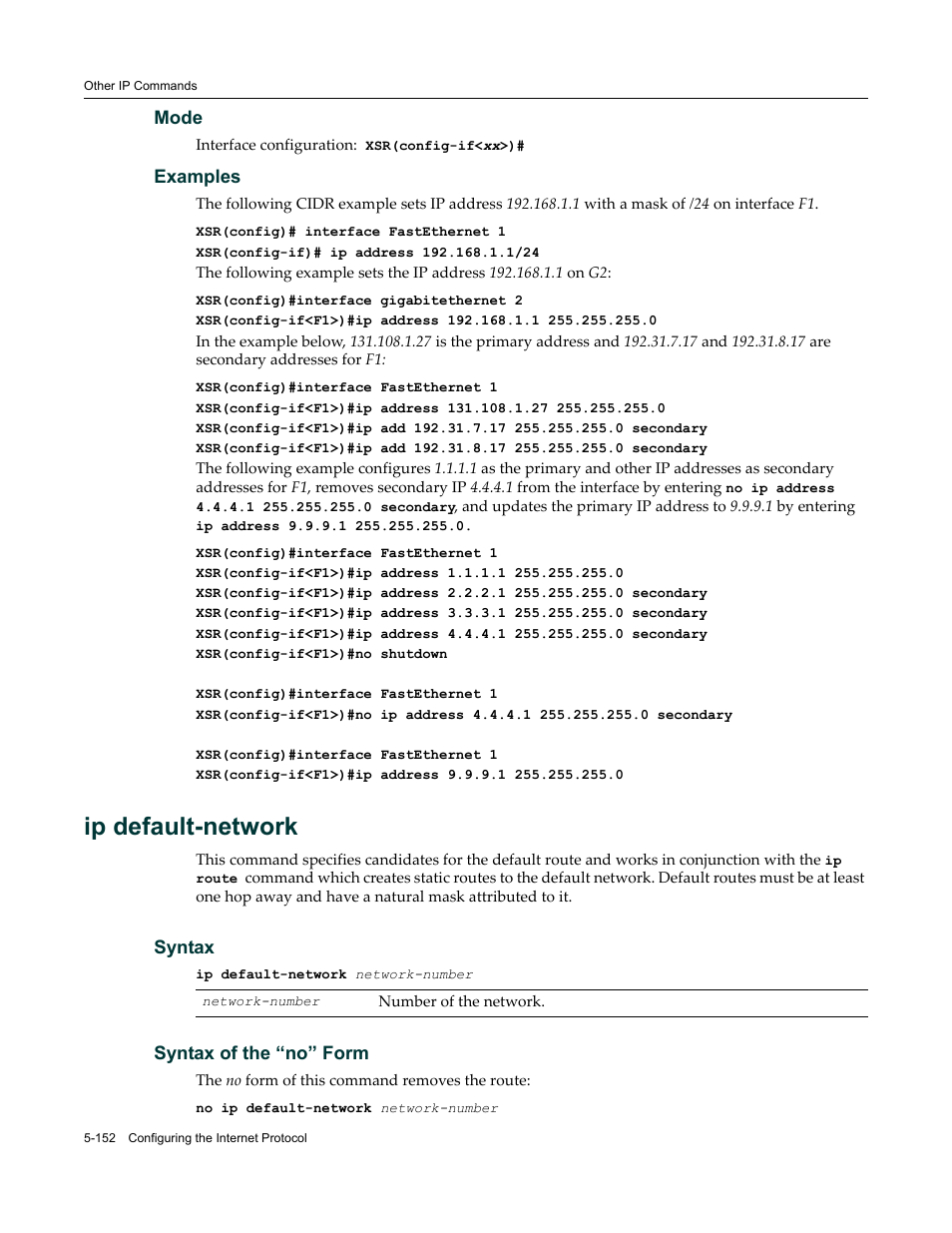 Ip default-network | Enterasys Networks X-Pedition XSR CLI User Manual | Page 228 / 684