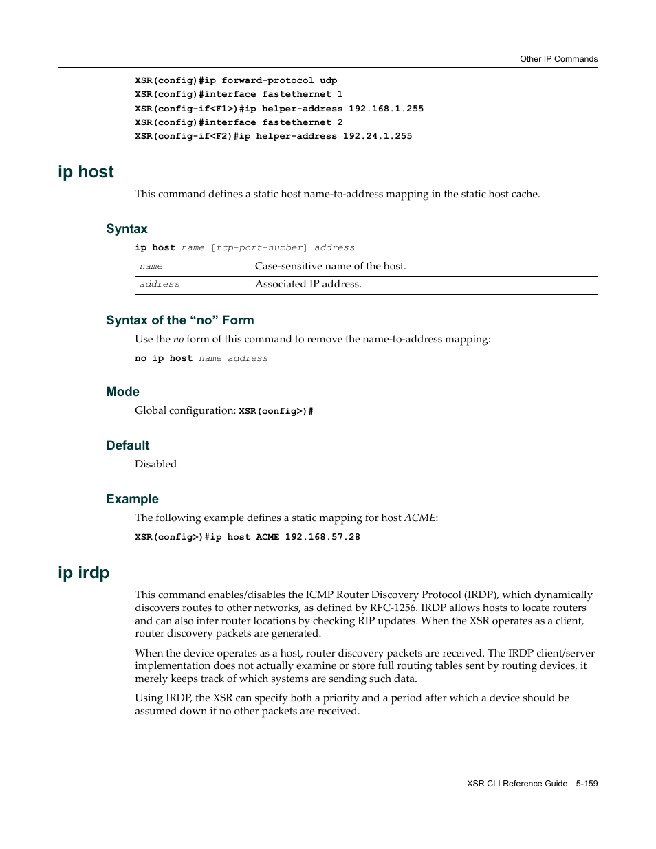 Ip host, Ip irdp | Enterasys Networks X-Pedition XSR CLI User Manual | Page 235 / 684