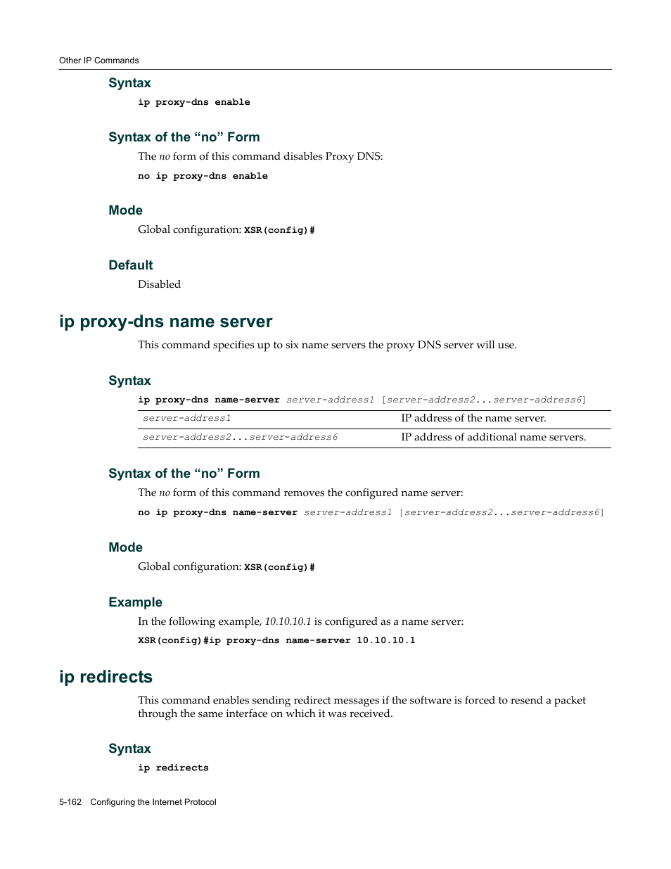 Ip proxy-dns name server, Ip redirects | Enterasys Networks X-Pedition XSR CLI User Manual | Page 238 / 684