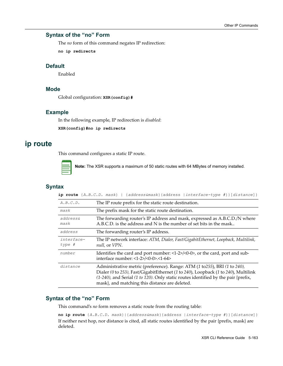 Ip route | Enterasys Networks X-Pedition XSR CLI User Manual | Page 239 / 684