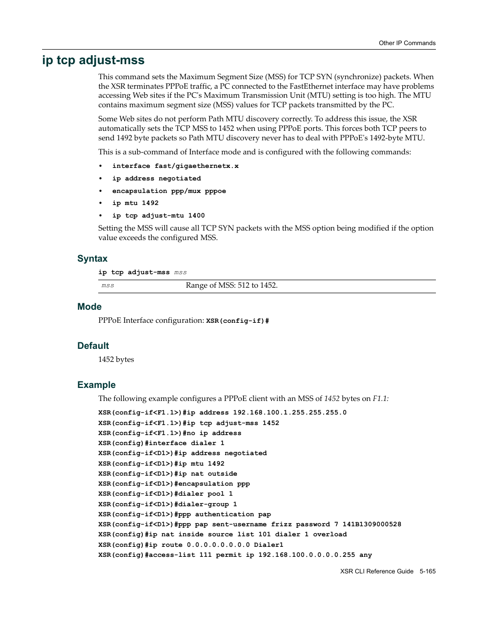 Ip tcp adjust-mss | Enterasys Networks X-Pedition XSR CLI User Manual | Page 241 / 684