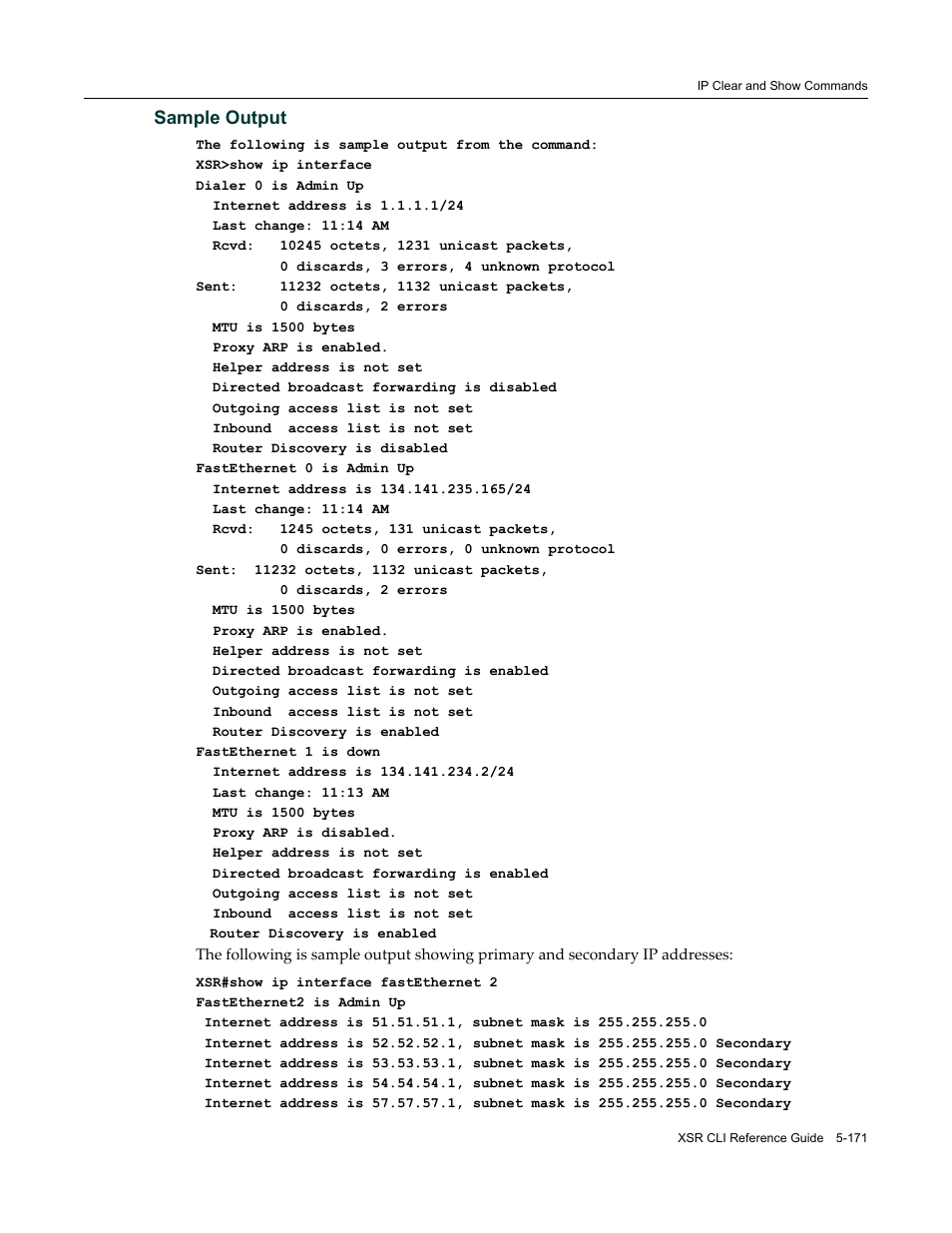 Sample output | Enterasys Networks X-Pedition XSR CLI User Manual | Page 247 / 684