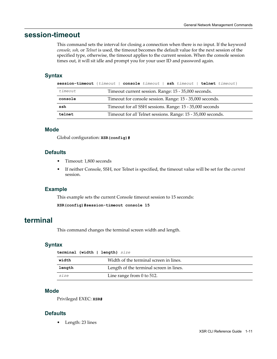 Session-timeout, Terminal | Enterasys Networks X-Pedition XSR CLI User Manual | Page 25 / 684