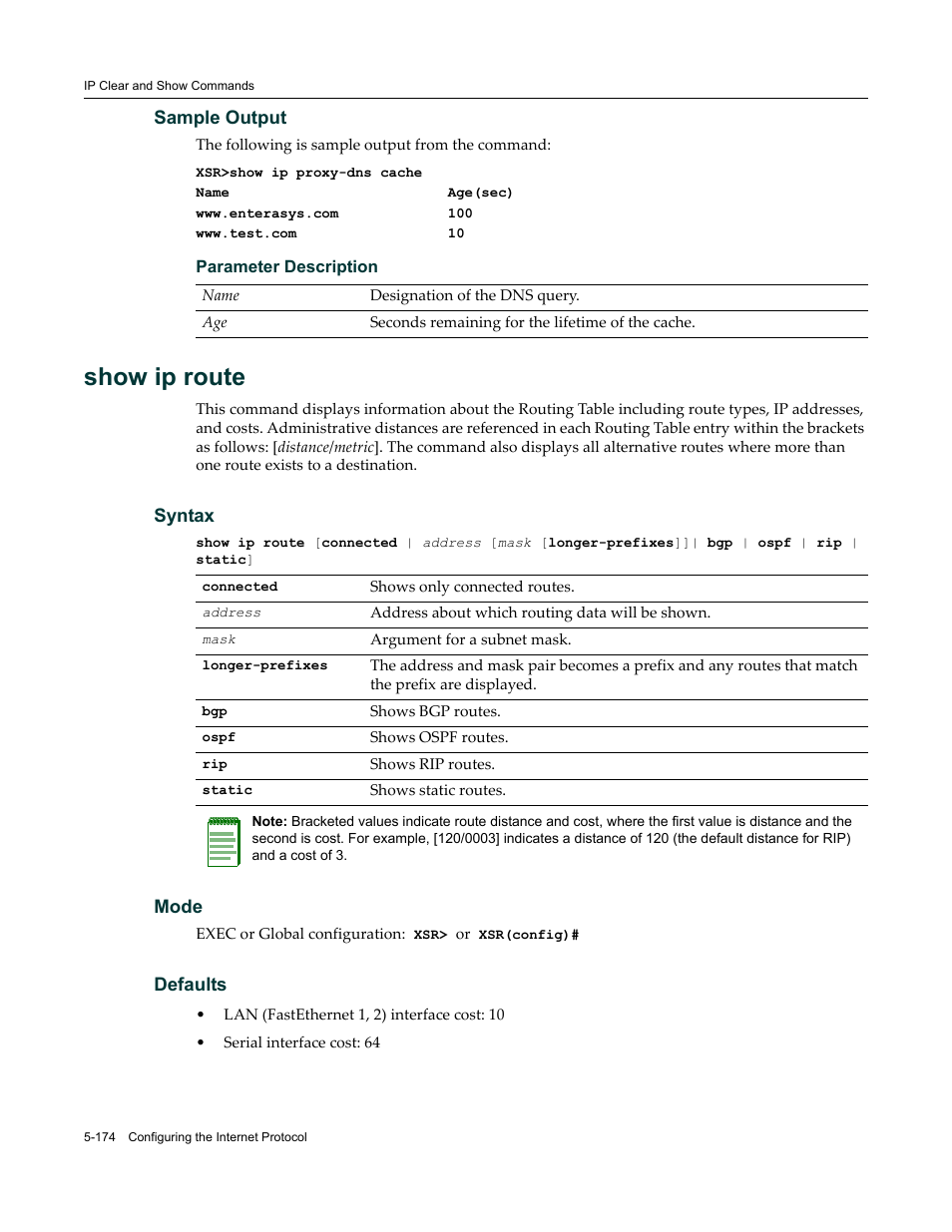 Show ip route | Enterasys Networks X-Pedition XSR CLI User Manual | Page 250 / 684