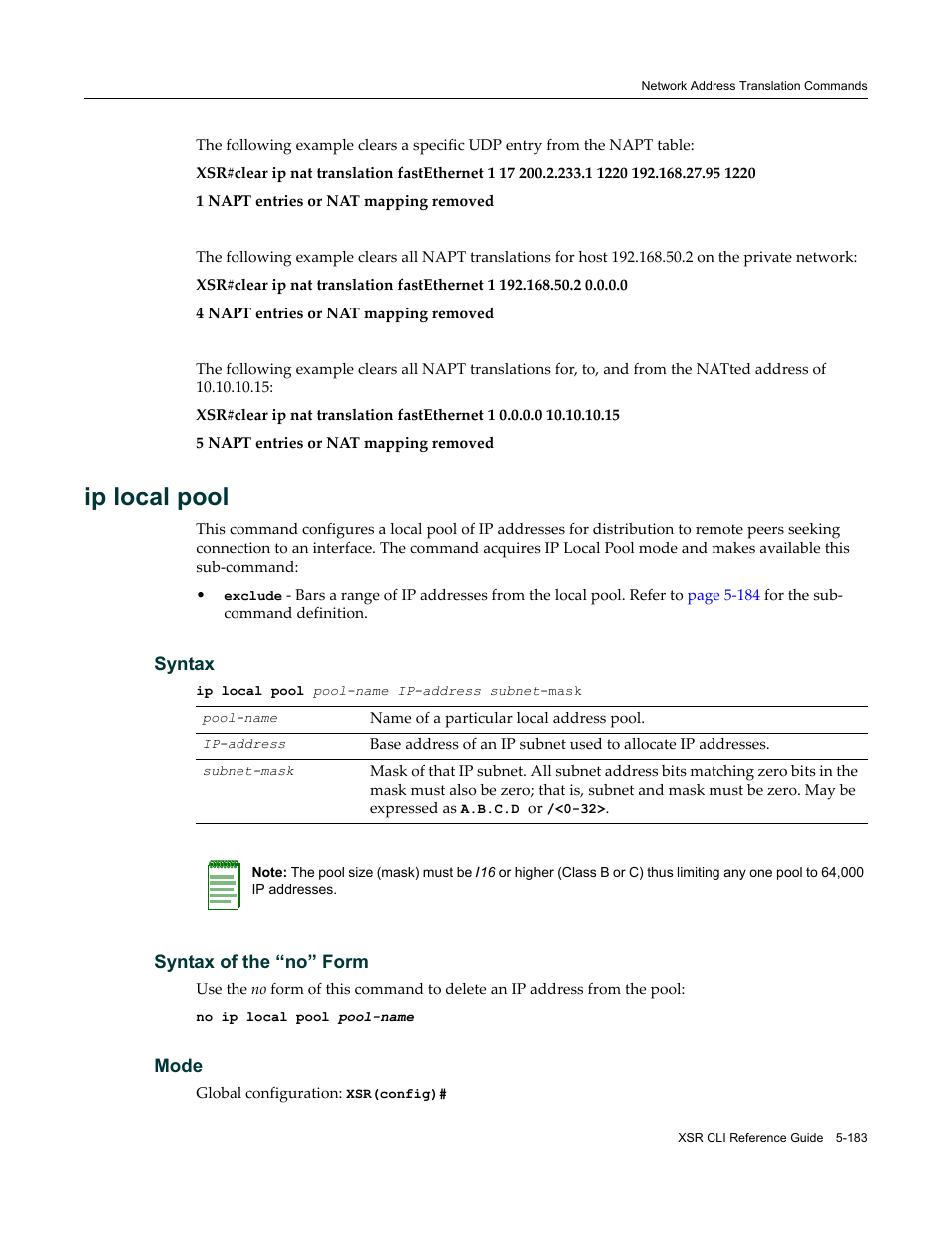 Ip local pool | Enterasys Networks X-Pedition XSR CLI User Manual | Page 259 / 684