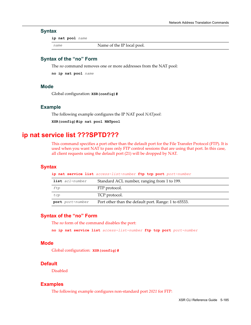 Ip nat service list ???sptd | Enterasys Networks X-Pedition XSR CLI User Manual | Page 261 / 684