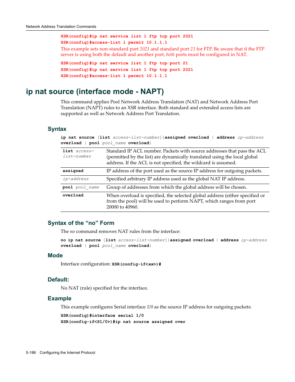 Ip nat source (interface mode - napt) | Enterasys Networks X-Pedition XSR CLI User Manual | Page 262 / 684
