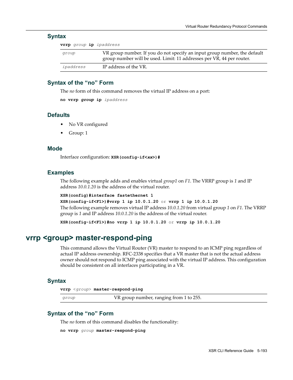 Vrrp <group> master-respond-ping | Enterasys Networks X-Pedition XSR CLI User Manual | Page 269 / 684