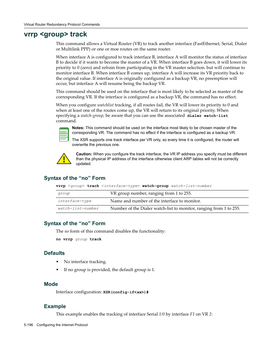 Vrrp <group> track | Enterasys Networks X-Pedition XSR CLI User Manual | Page 272 / 684