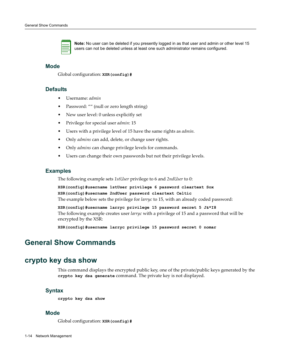 General show commands, General show commands -14, General show commands crypto key dsa show | Enterasys Networks X-Pedition XSR CLI User Manual | Page 28 / 684