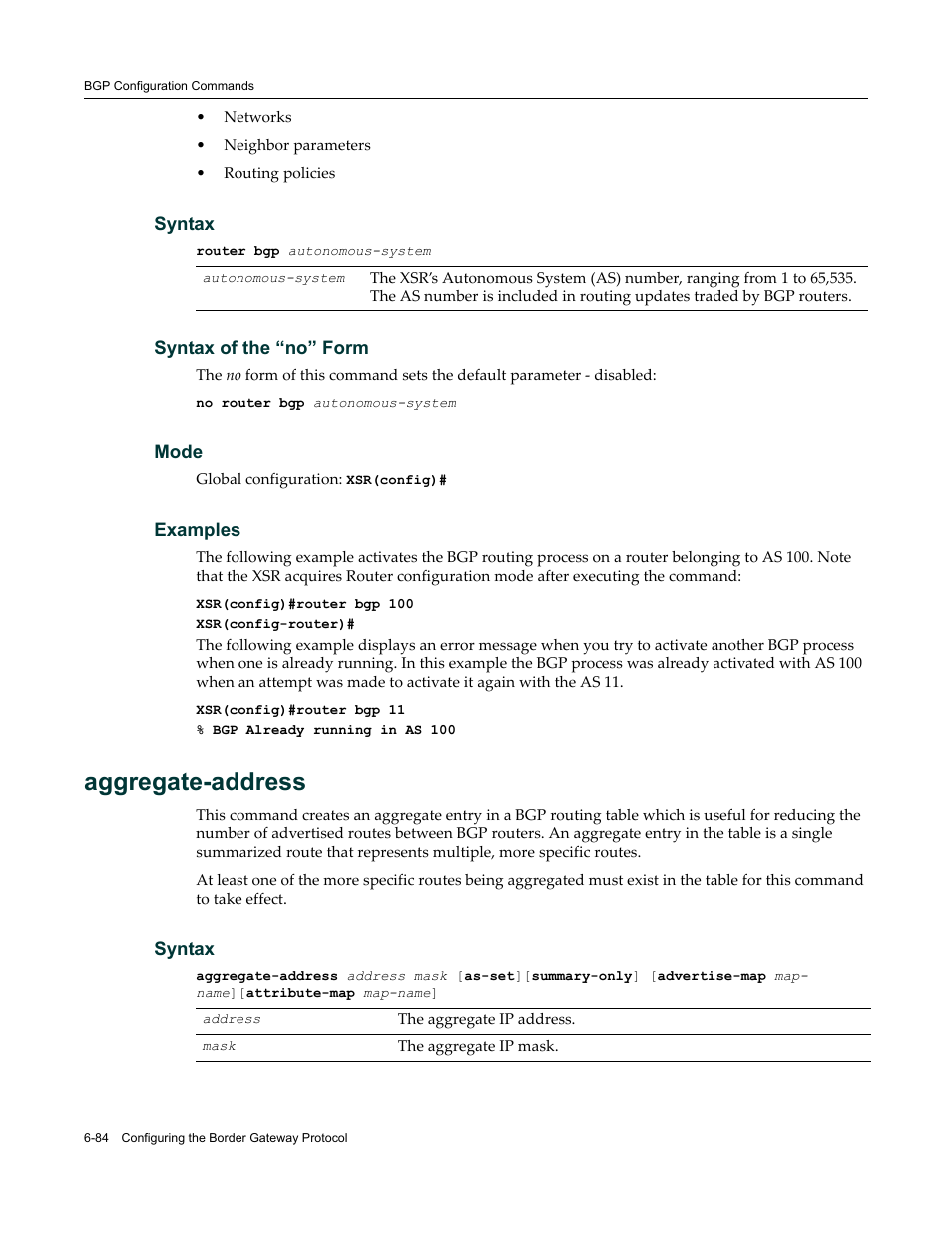 Aggregate-address | Enterasys Networks X-Pedition XSR CLI User Manual | Page 280 / 684