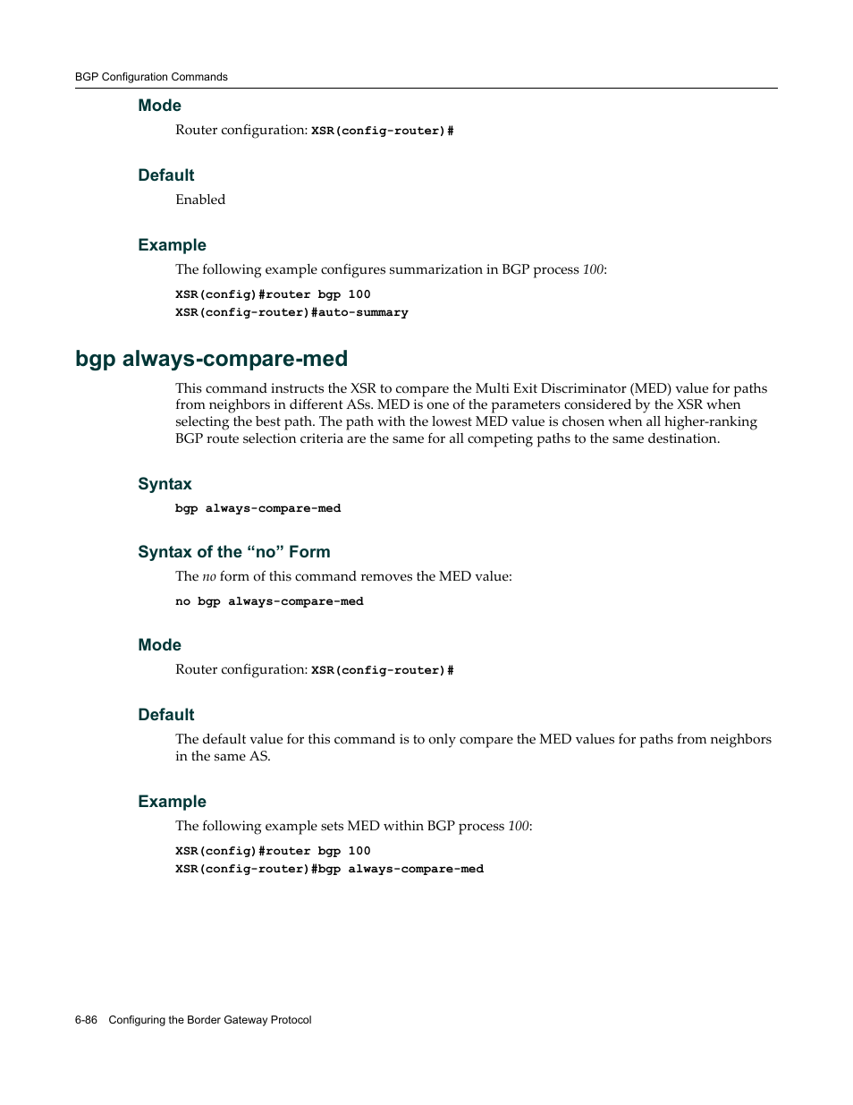 Bgp always-compare-med | Enterasys Networks X-Pedition XSR CLI User Manual | Page 282 / 684