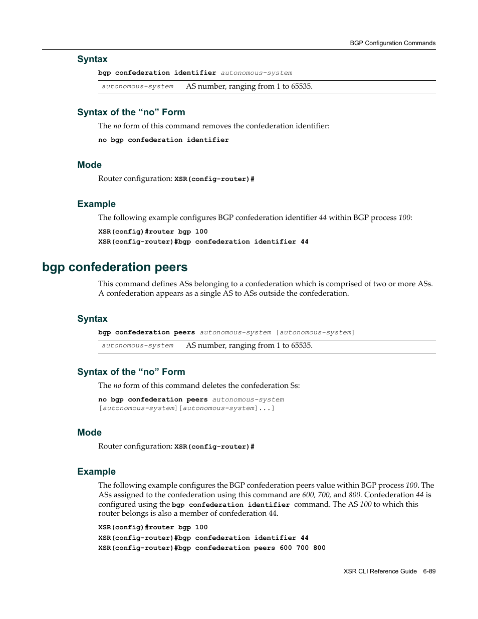 Bgp confederation peers | Enterasys Networks X-Pedition XSR CLI User Manual | Page 285 / 684