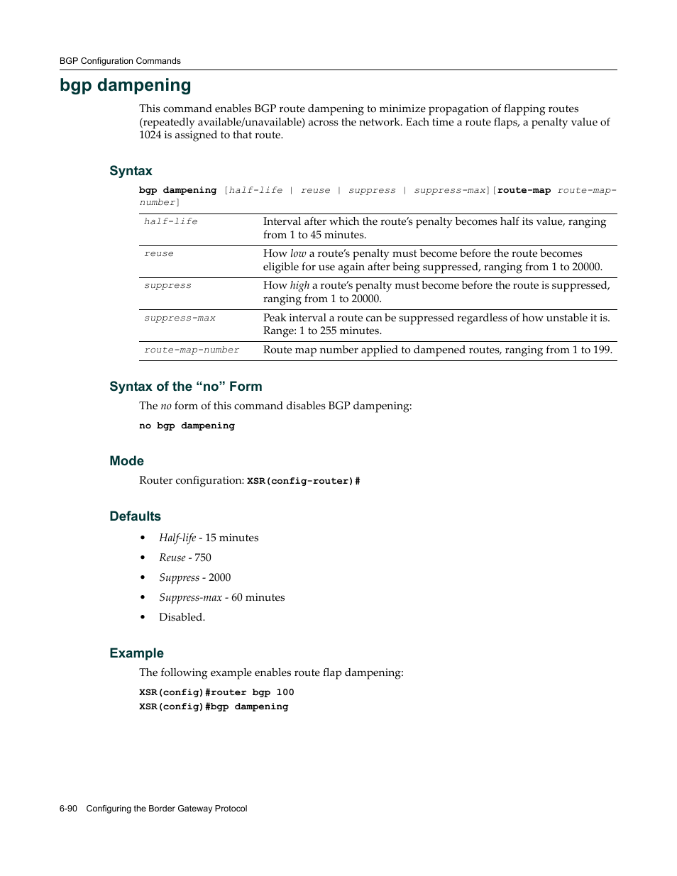 Bgp dampening | Enterasys Networks X-Pedition XSR CLI User Manual | Page 286 / 684