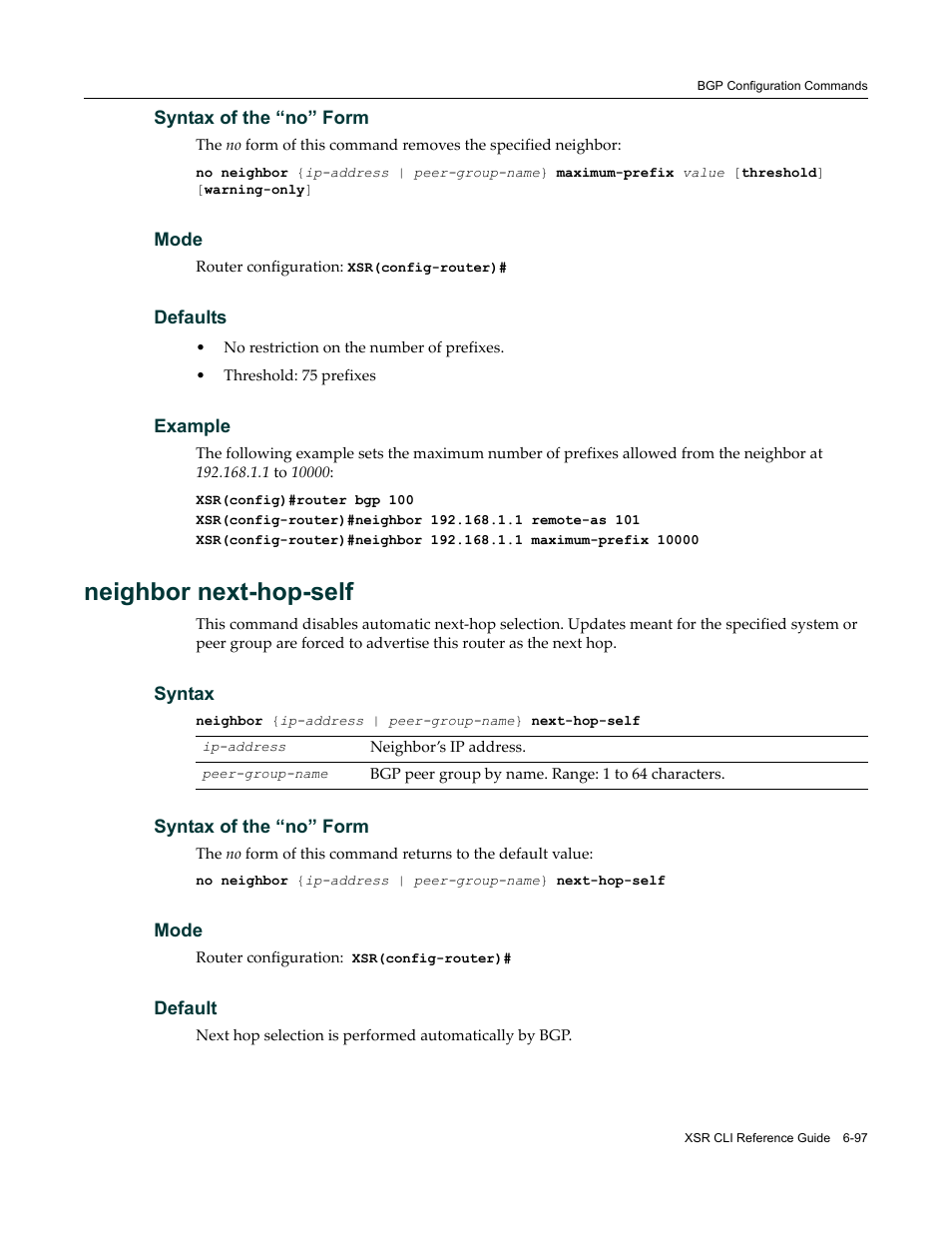 Neighbor next-hop-self | Enterasys Networks X-Pedition XSR CLI User Manual | Page 293 / 684