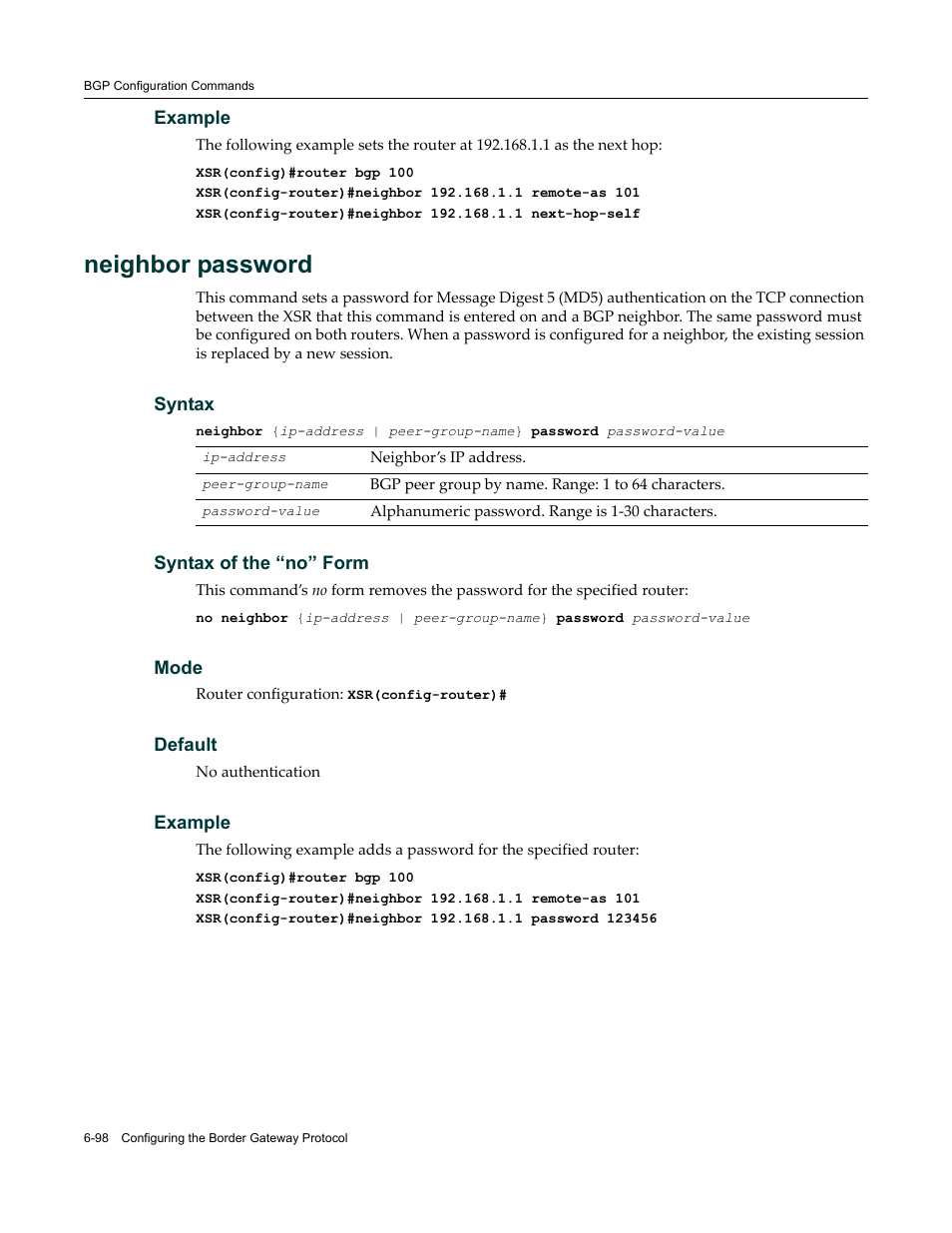 Neighbor password | Enterasys Networks X-Pedition XSR CLI User Manual | Page 294 / 684