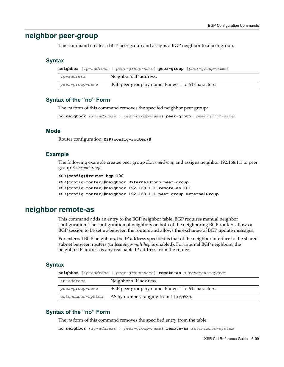 Neighbor peer-group, Neighbor remote-as | Enterasys Networks X-Pedition XSR CLI User Manual | Page 295 / 684