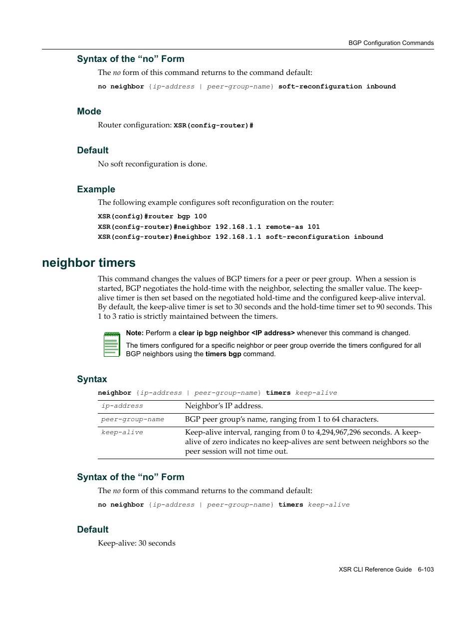 Neighbor timers | Enterasys Networks X-Pedition XSR CLI User Manual | Page 299 / 684