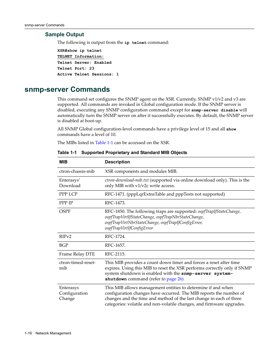 Snmp-server commands, Snmp-server commands -16, Snmp‐server commands | Enterasys Networks X-Pedition XSR CLI User Manual | Page 30 / 684